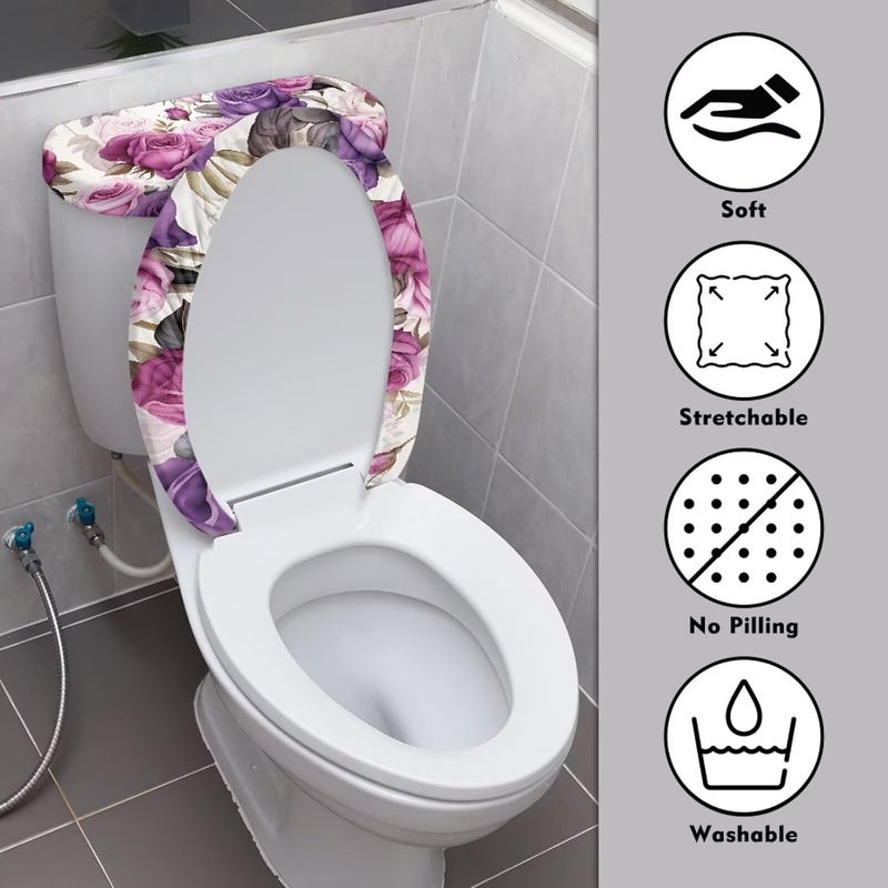 CREAMIC Purple Rose Toilet Lid Cover and Tank Lid Cover Machine Wash Bathroom Super Soft Toilet Lid Cover Set Seat Covers Fits Most Lids for Accessories Decor - Image 3